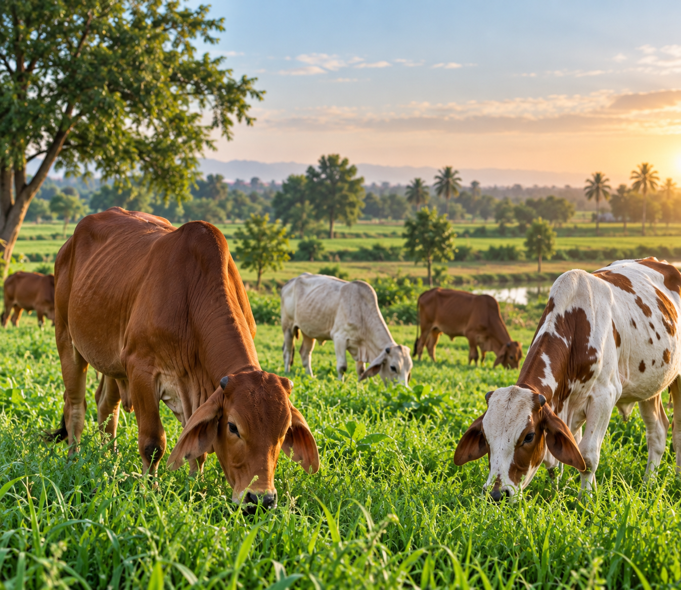 Farm animals feeding in a clean outdoor setting